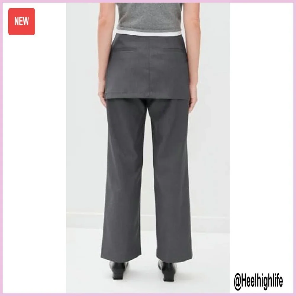 Mid-Rise Cotton Trousers with Removable Skirt Overlay for Work - Picture 4 of 7